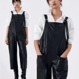 Zara Black Faux Leather Jumpsuit